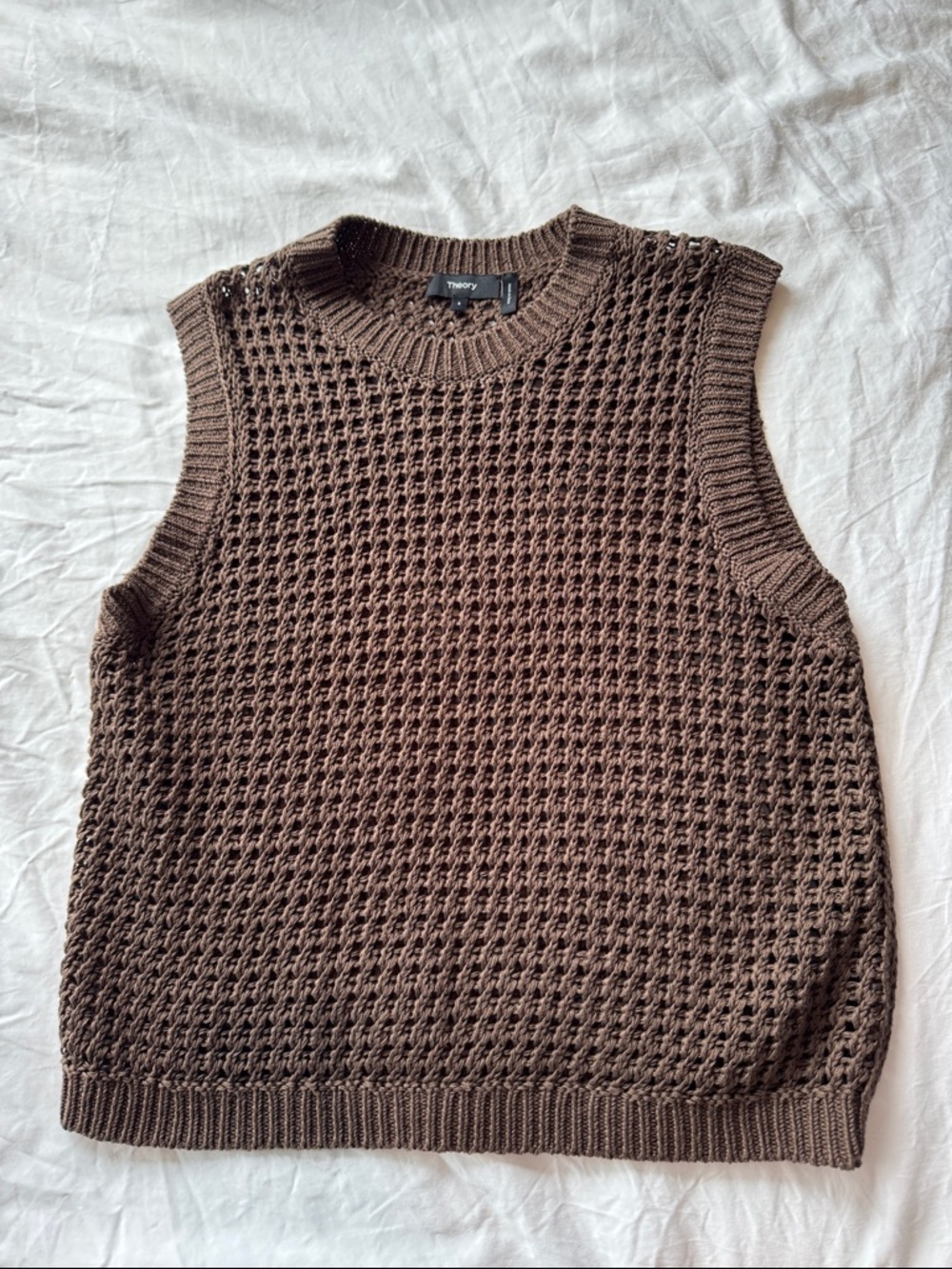 Theory Brown Crochet Knit Sleeveless Vest